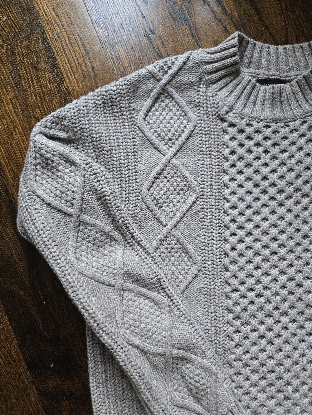 Cable Knit Neutral Beige Sweater Preppy Boxy Cotton Blend Size S